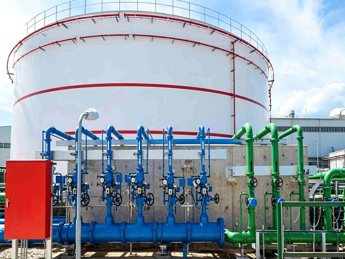 Industrial storage area using inert gas environment for fire and explosion safety