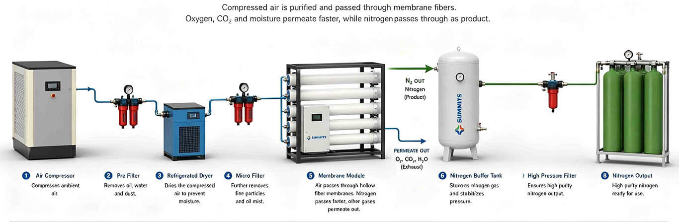 Membrane nitrogen generator air separation working principle diagram